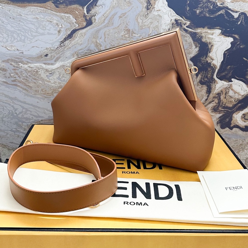 Fendi Shiny Nappa Medium Fendi First Caramello Clutch Bag - Picture 1 of 16